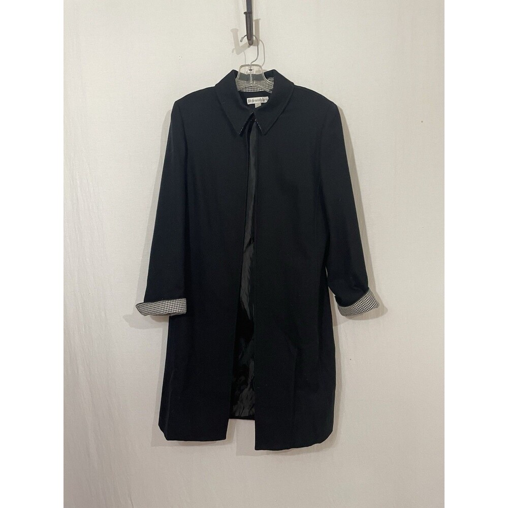 Dress Barn Wool Blend Open Trench Long Jacket Houndstooth Women’s 10